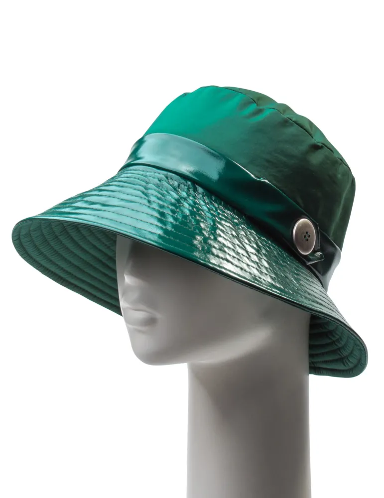 Green Rainproof Cloche Hat in Matte and Glossy Fabric