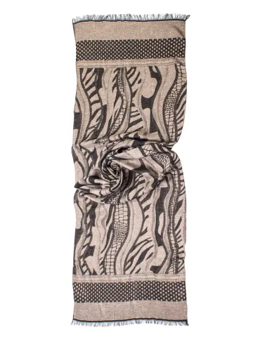 Bissoli Beige and black jacquard formal scarf with platinum lurex