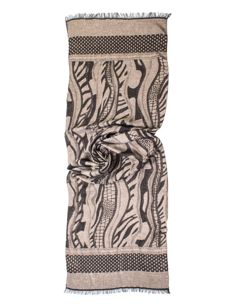 Bissoli Beige and black jacquard formal scarf with platinum lurex Bissoli Beige and black jacquard formal scarf with platinum lurex