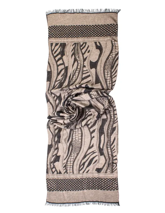 Bissoli Beige and black jacquard formal scarf with platinum lurex Bissoli Beige and black jacquard formal scarf with platinum lurex