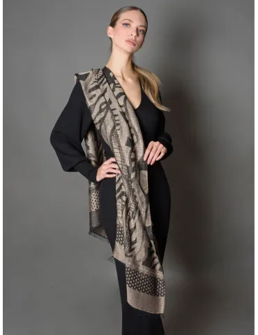 Bissoli Beige and black jacquard formal scarf with platinum lurex 2
