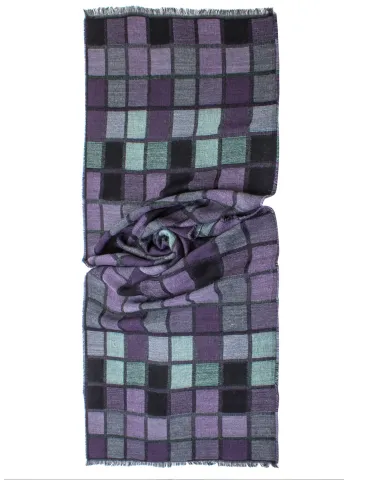 Checked Scarf in Grey black and purple by Bissoli