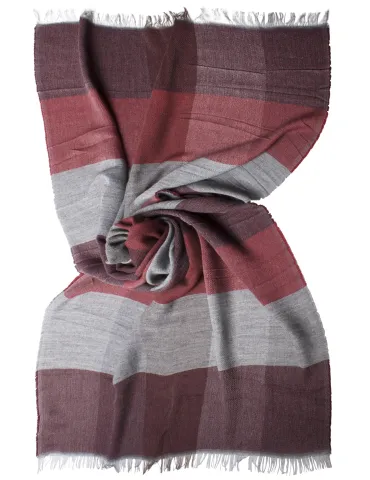 Oversized Checked Scarf in Grey and burgundy by Bissoli