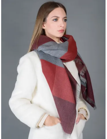 Oversized Checked Scarf in Grey and burgundy by Bissoli 2
