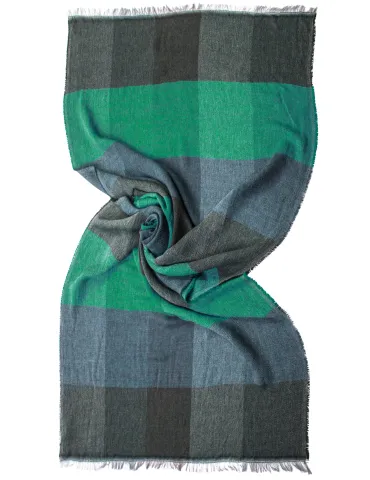 Oversized Checked Scarf in green and blue by Bissoli