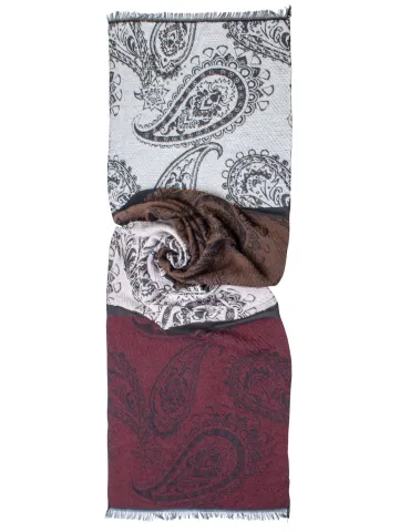 Bissoli brown and bordeaux cashmere design wool scarf