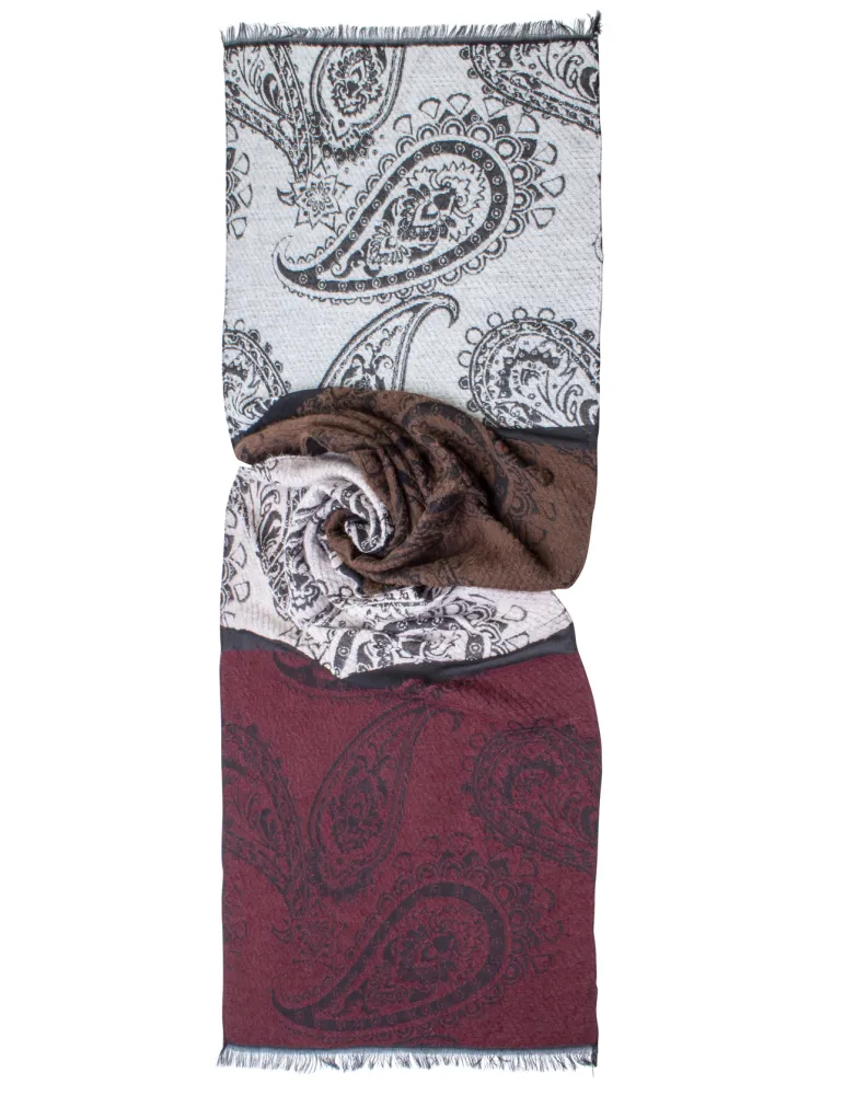 Bissoli brown and bordeaux cashmere design wool scarf
