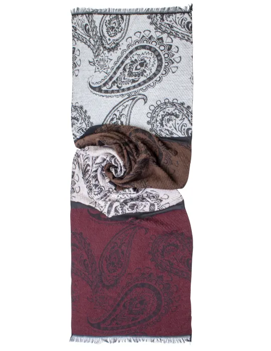 Bissoli brown and bordeaux cashmere design wool scarf