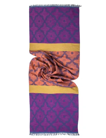 Sciarpa pashmina a fiori jacquard arancio e viola by Bissoli