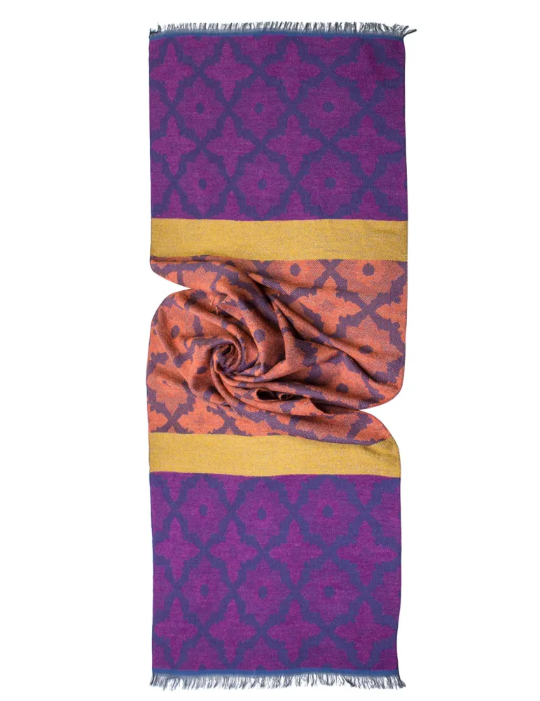 Sciarpa pashmina a fiori jacquard arancio e viola by Bissoli