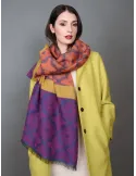 Sciarpa pashmina a fiori jacquard arancio e viola by Bissoli