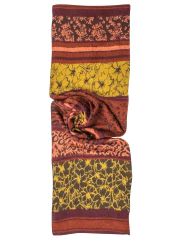 Sciarpa pashmina a fiori jacquard arancio e marrone by Bissoli