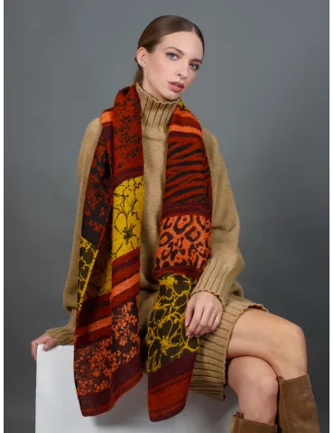 Sciarpa pashmina a fiori jacquard arancio e marrone by Bissoli 2