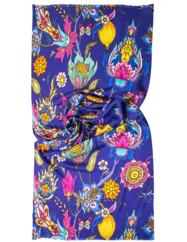 Sciarpa garzata in pura lana a fiori dis. cashmere | Nicki Colombo