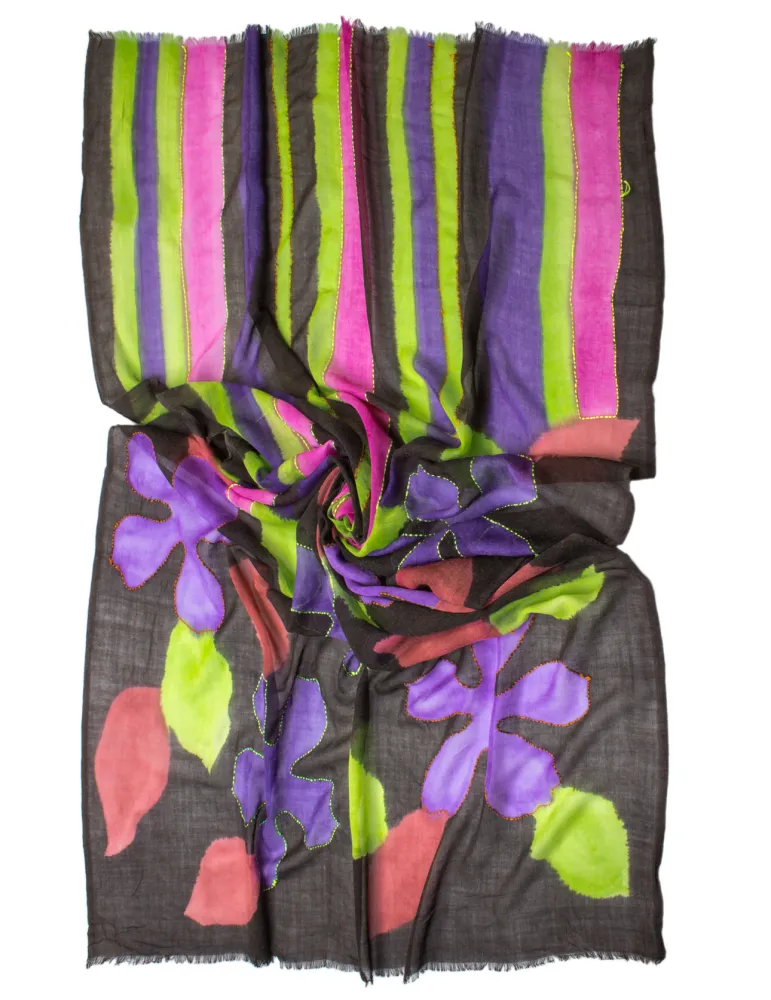 Bissoli Luxury Italian scarves | Green wool batik large pashmina scarf