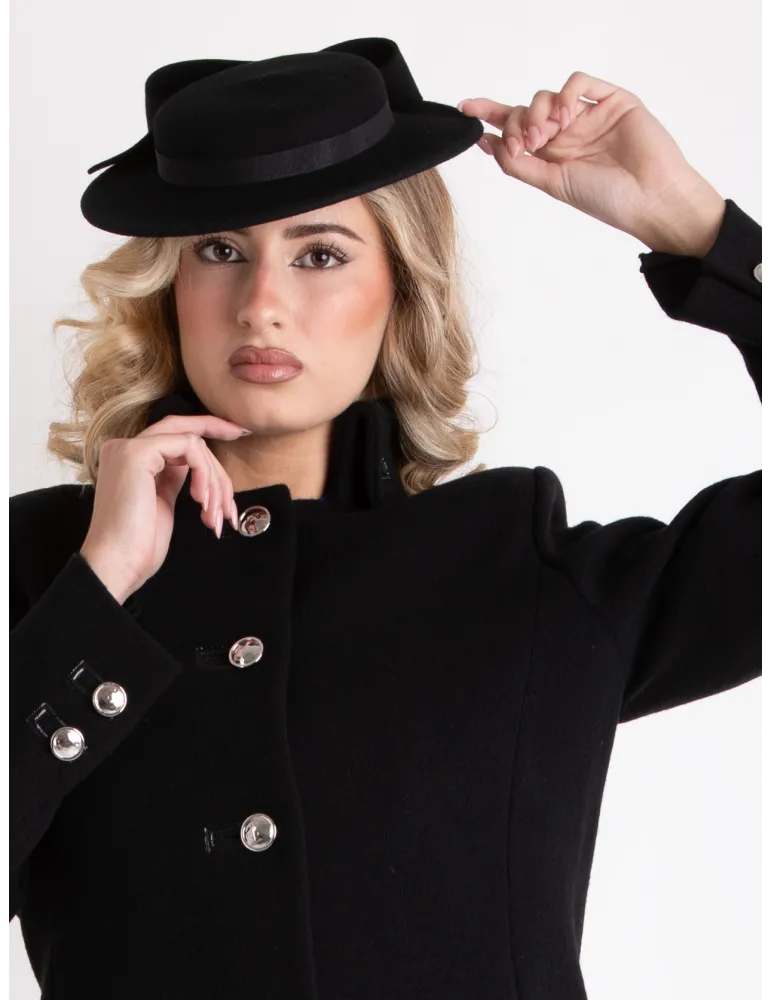 Complit | Cappello grande da cerimonia nero e fucsia con veletta