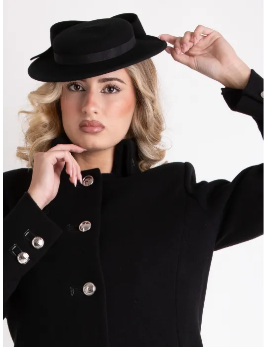 Complit | Cappello grande da cerimonia nero e fucsia con veletta