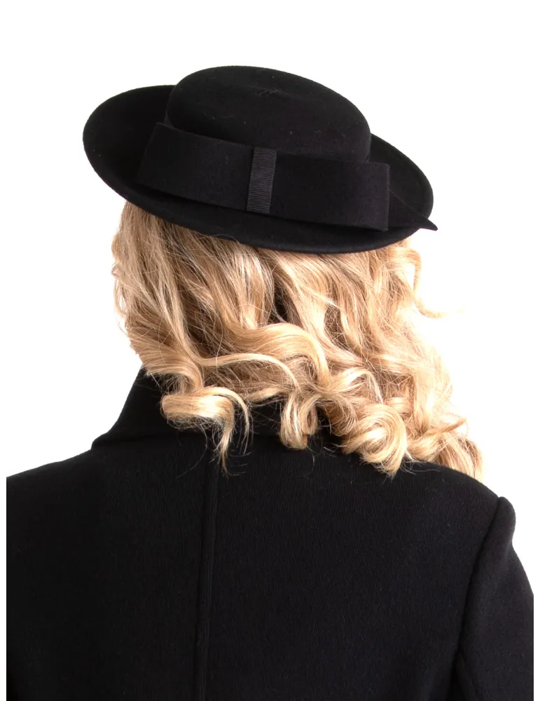 Black Wool Fascinator with Bow | Complit Winter Wedding Hair Hat
