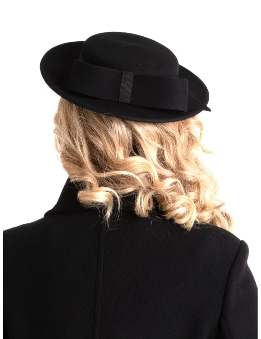 Black Wool Fascinator with Bow | Complit Winter Wedding Hair Hat