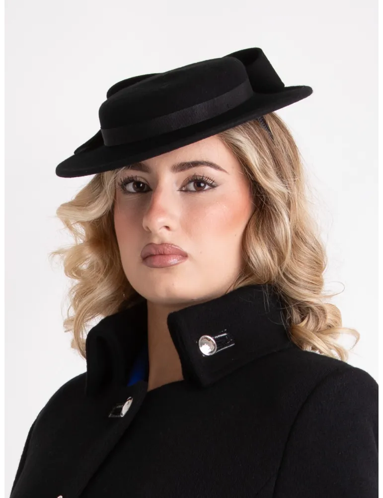 Complit | Cappello grande da cerimonia nero e fucsia con veletta