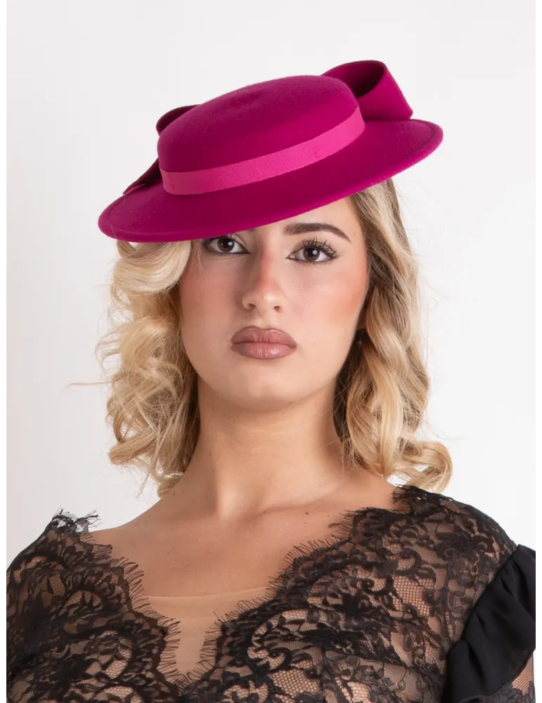 Fuchsia Wool Fascinator with Bow | Complit Winter Wedding Hair Hat