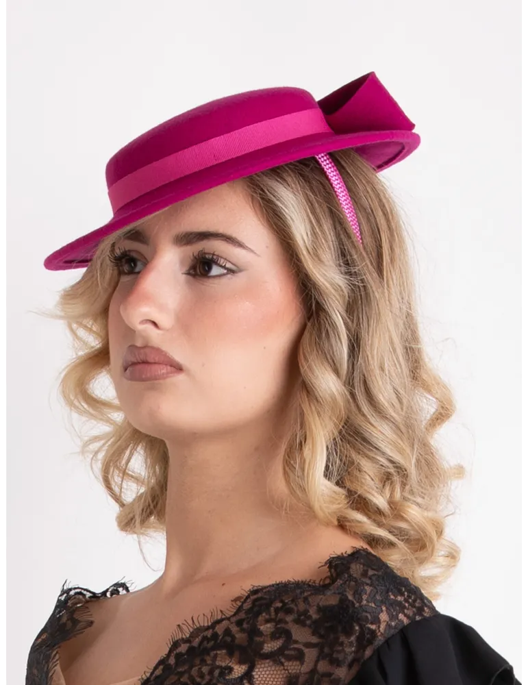 Fuchsia Wool Fascinator with Bow | Complit Winter Wedding Hair Hat