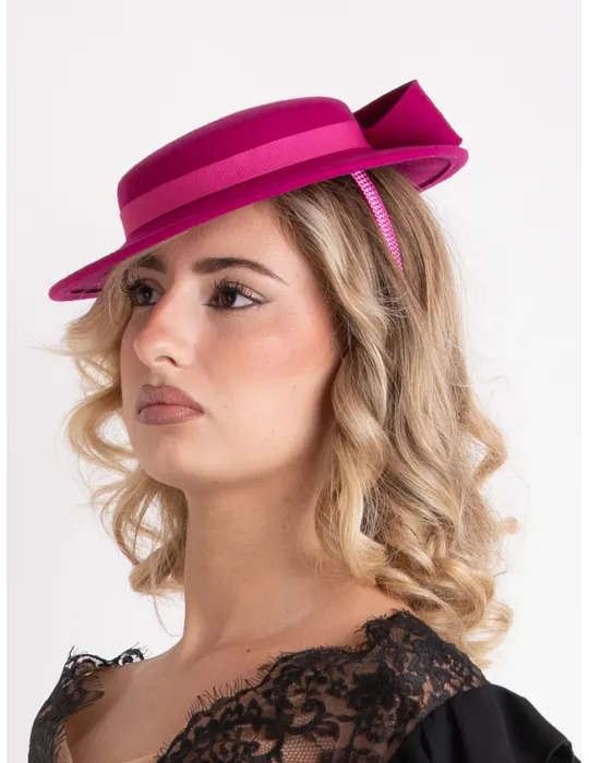 Fuchsia Wool Fascinator with Bow | Complit Winter Wedding Hair Hat