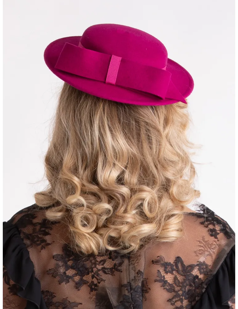 Fuchsia wool fascinator winter wedding hair litte hat