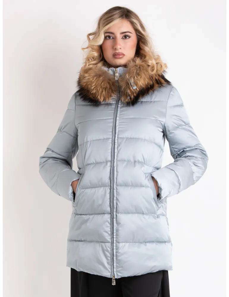 Plussize Silver Padded Coat with Fur Collar | Combine Warmth & Elegance