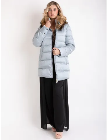 Silver grey formal padded coat with real fur collar 2
