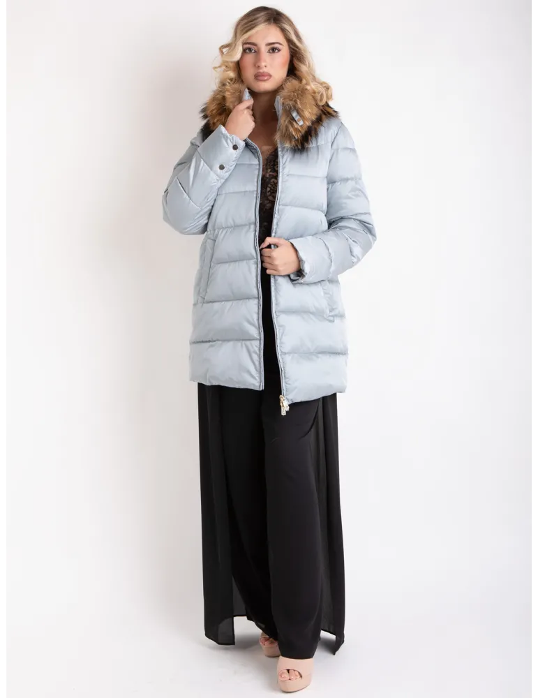 Plussize Silver Padded Coat with Fur Collar | Combine Warmth & Elegance