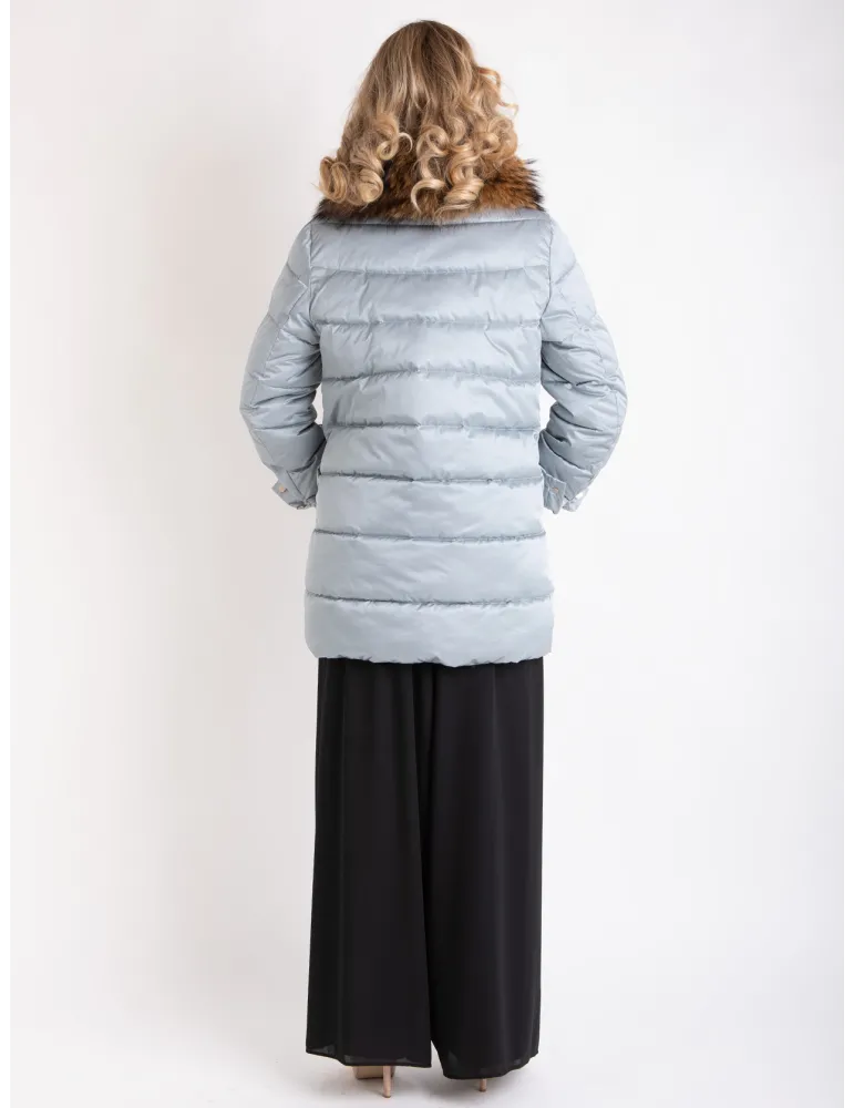 Silver grey formal padded coat with real fur collar