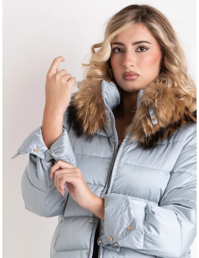 Plussize Silver Padded Coat with Fur Collar | Combine Warmth & Elegance