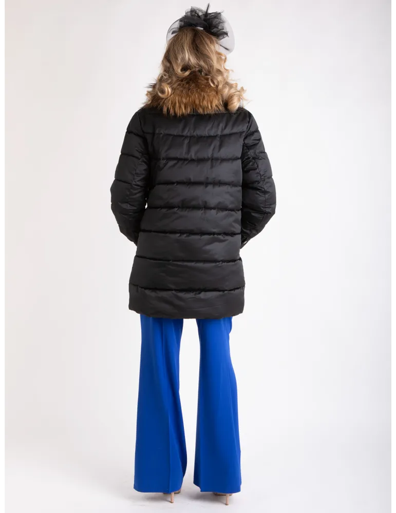 Black padded coat with fur collar Blue Overcoat by Pregio