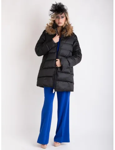 Black padded coat with fur collar Blue Overcoat by Pregio 2