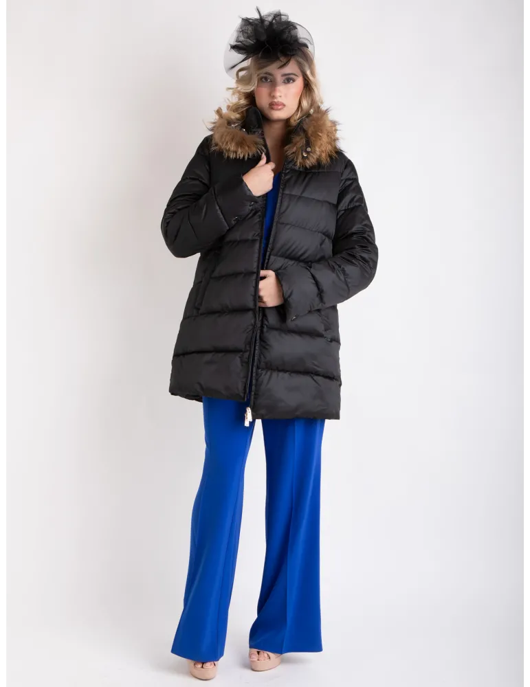 Plussize Black Padded Coat with Fur Collar | Combine Warmth & Elegance