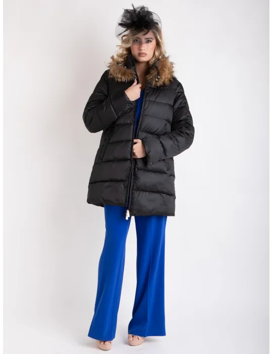 Plussize Black Padded Coat with Fur Collar | Combine Warmth & Elegance