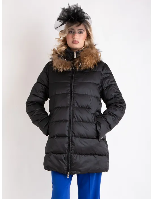 Plussize Black Padded Coat with Fur Collar | Combine Warmth & Elegance