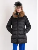 Black padded coat with fur collar Blue Overcoat by Pregio