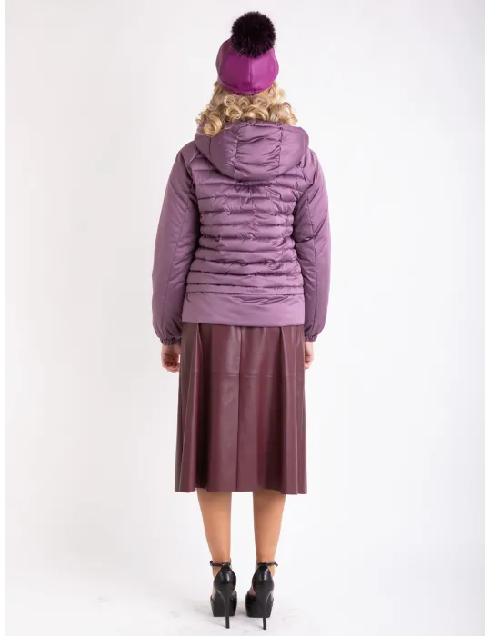 Silver grey formal padded coat with real fur collar