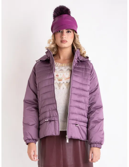 Silver grey formal padded coat with real fur collar