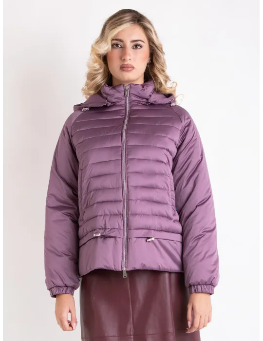 Silver grey formal padded coat with real fur collar