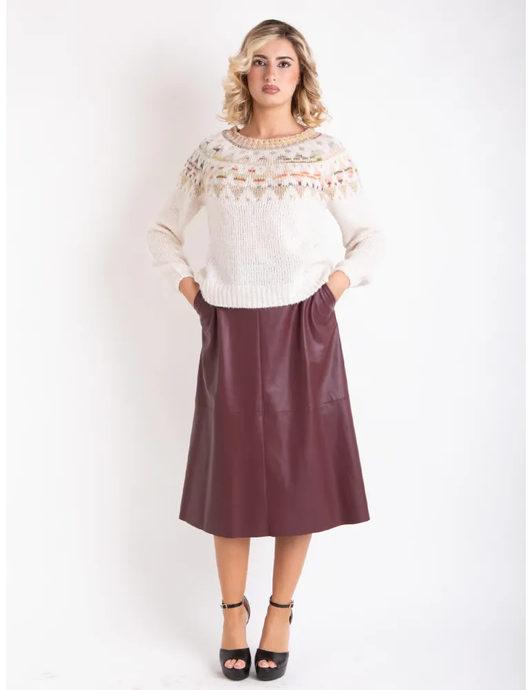 Gonna midi a trapezio in ecopelle bordeaux | Rubamori | Fino alla 52