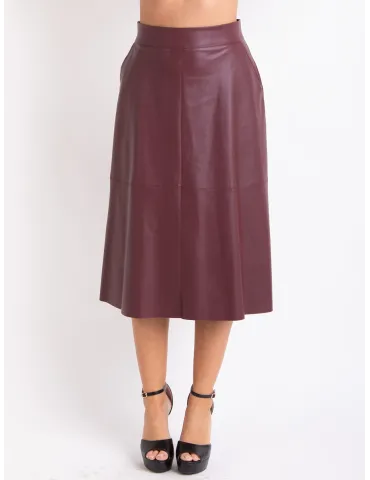 Elegant Bordeaux Faux Leather A-Line Midi Skirt – Rubamori Milano