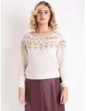 Rubamori beige sweater Fair Isle style with lurex embroidery