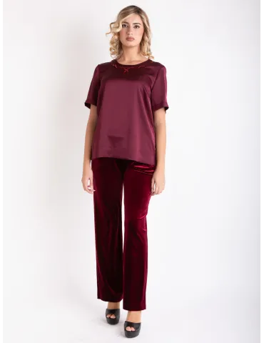 Blusa di raso bordeaux con strass fino alla taglia 60 | Piero Moretti 2