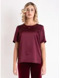 Piero Moretti AW 25-26 | Plus size burgundy silk blouse with rhinestones