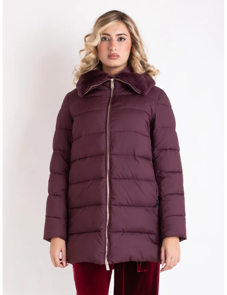 Plussize burgundy Padded Coat with Fur Collar | Combine Warmth & Style
