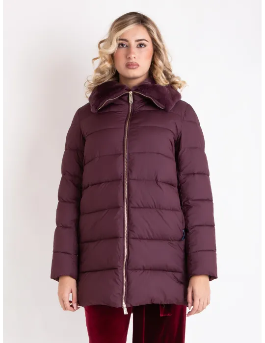 Plussize burgundy Padded Coat with Fur Collar | Combine Warmth & Style