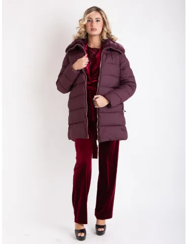 Plussize burgundy Padded Coat with Fur Collar | Combine Warmth & Style 2